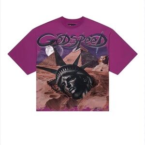 GODSPEED Mother Cairo print T-shirt Plum Purple Distressed Graphic Tee Shirt L